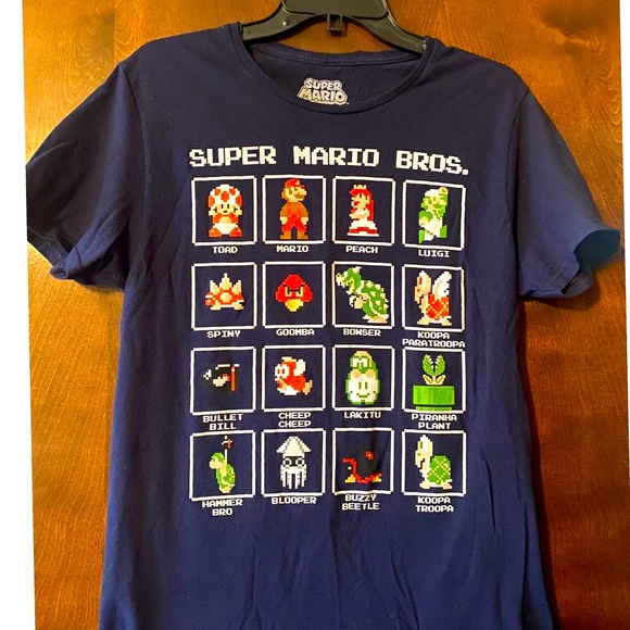 Super Mario Other - Super Mario Bros Retro Characters‎ Pixel Art Gaming T-Shirt Black Mens M